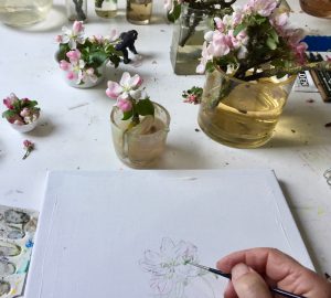 „work in progress“  Natur Ikone Apfelblüten Zweig, Öl auf Leinwand, 30 x 30 cm, 2019